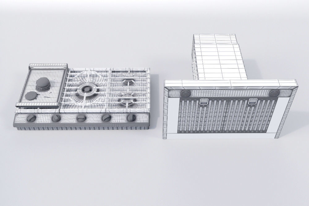 Cooktop gas with hamburger on top 3D model_3