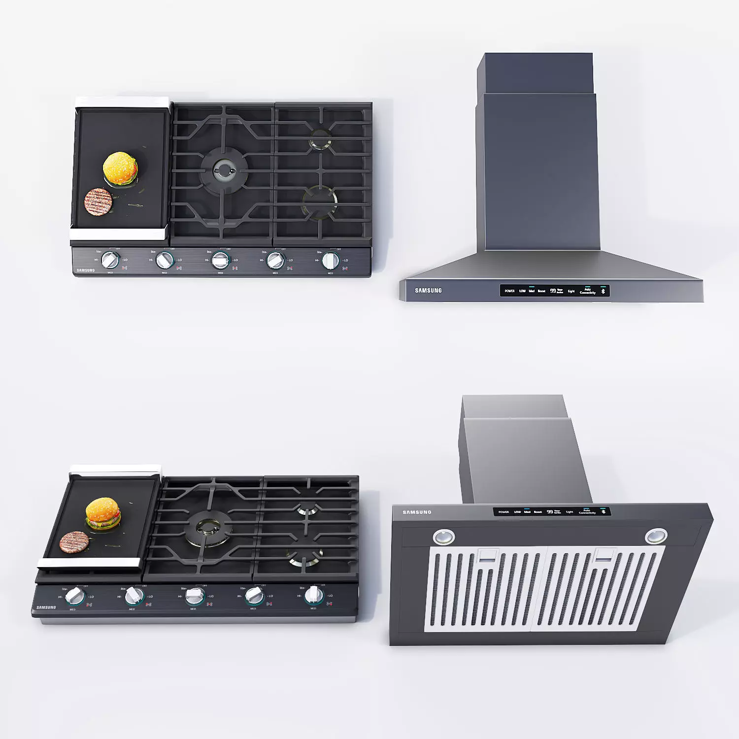Cooktop gas with hamburger on top 3D model_0