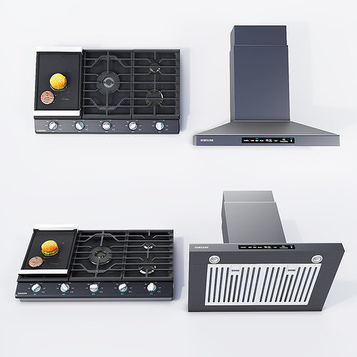 Cooktop gas with hamburger on top 3D model
