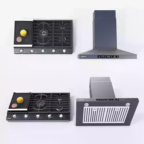 Cooktop gas with hamburger on top 3D model