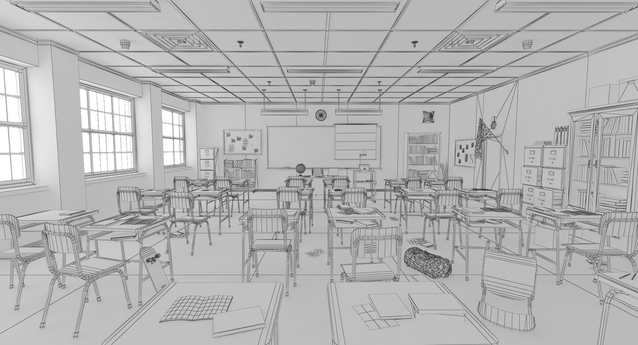 Old Classroom Low-poly 3D model_15