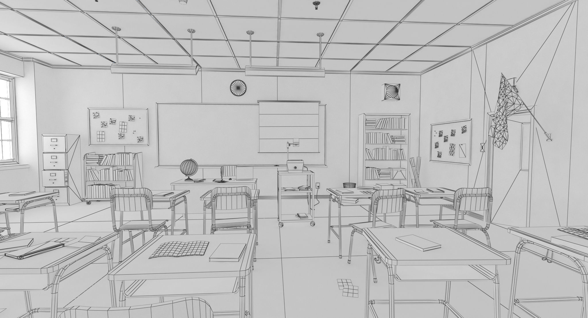Old Classroom Low-poly 3D model_16