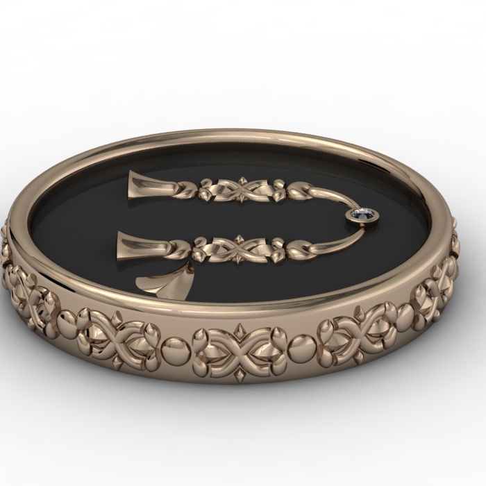 Brooche with armenian letter R 3D print model_9