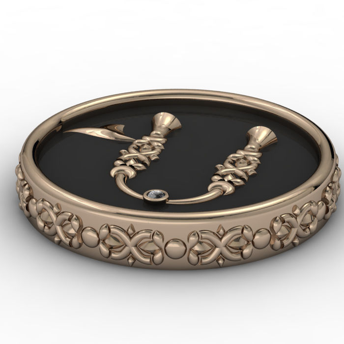 Brooche with armenian letter R 3D print model_12