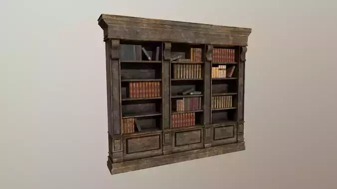 Old aged bookshelf with books Low-poly 3D model