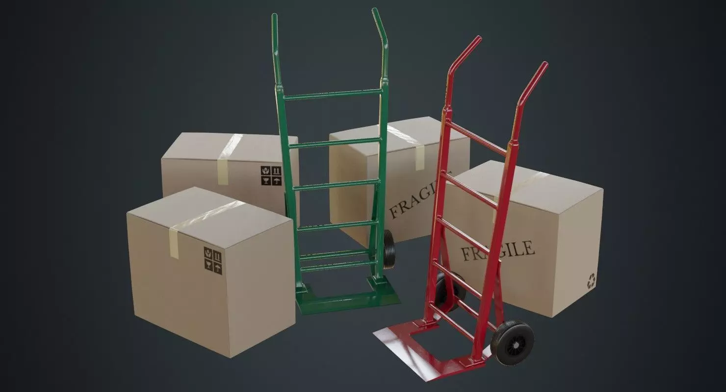 Hand Truck And Boxes 1A Low-poly 3D model_0