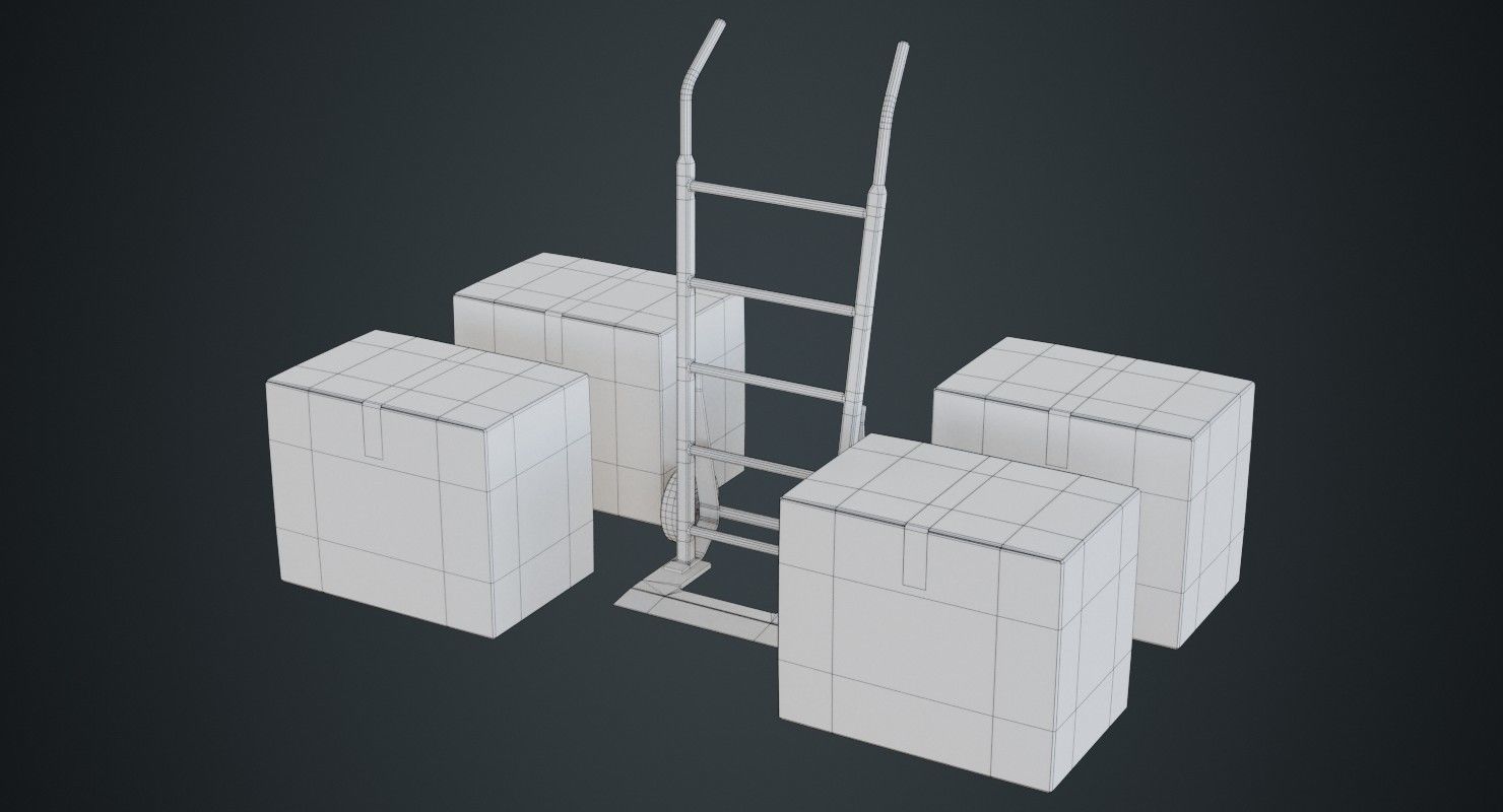 Hand Truck And Boxes 1A Low-poly 3D model_9