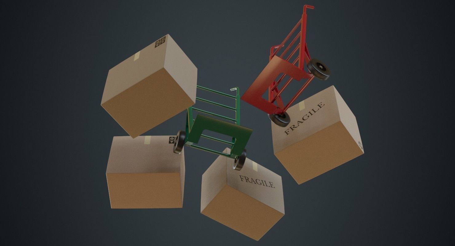 Hand Truck And Boxes 1A Low-poly 3D model_2