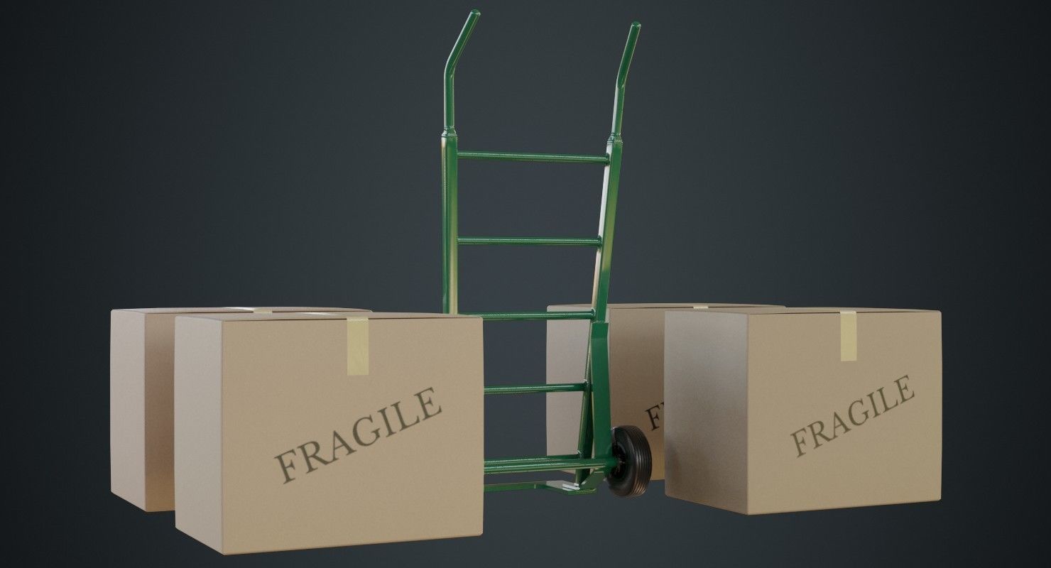 Hand Truck And Boxes 1A Low-poly 3D model_6
