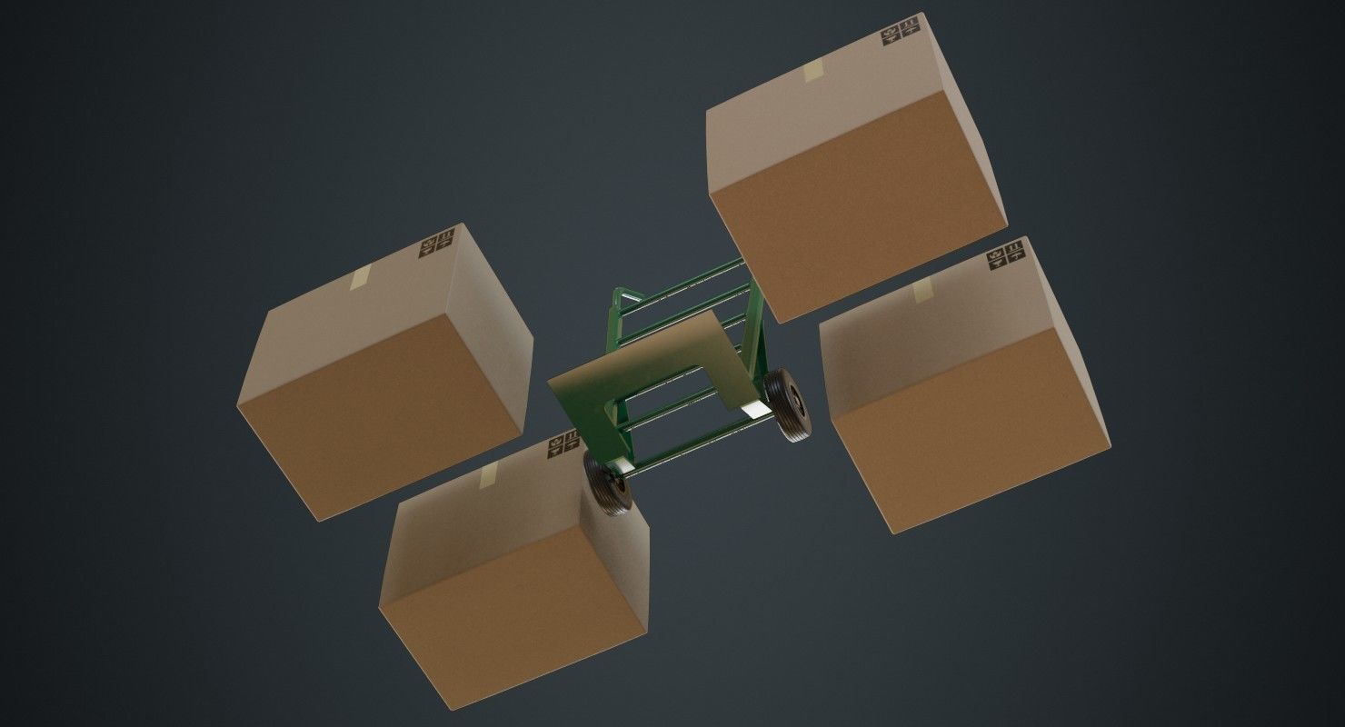 Hand Truck And Boxes 1A Low-poly 3D model_7