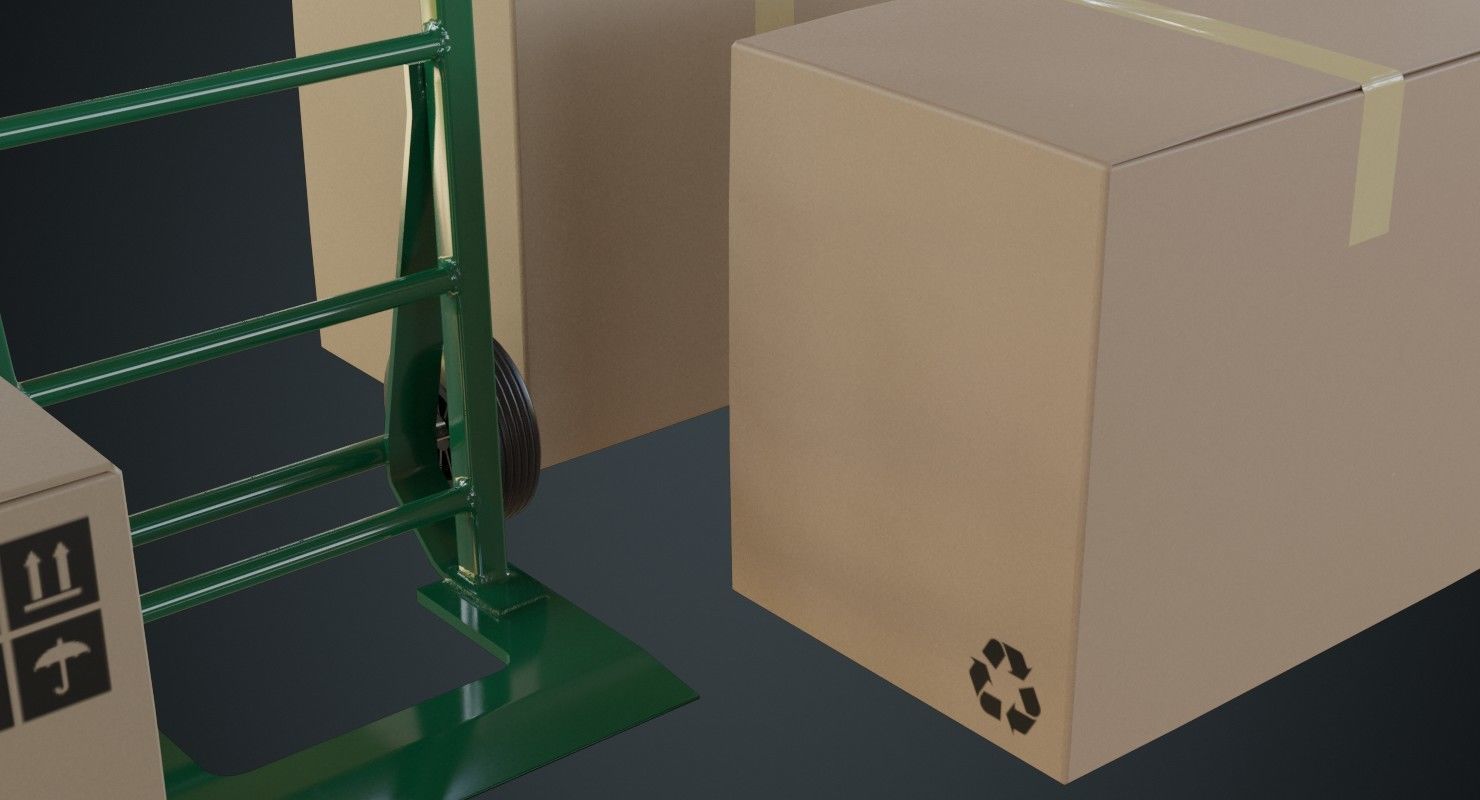 Hand Truck And Boxes 1A Low-poly 3D model_8