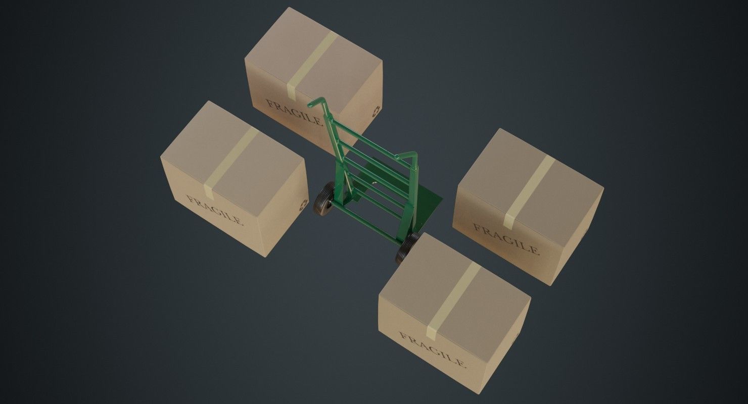 Hand Truck And Boxes 1A Low-poly 3D model_5