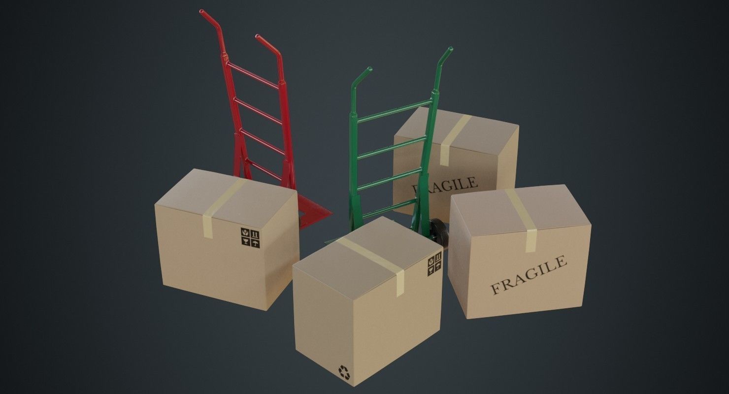 Hand Truck And Boxes 1A Low-poly 3D model_1