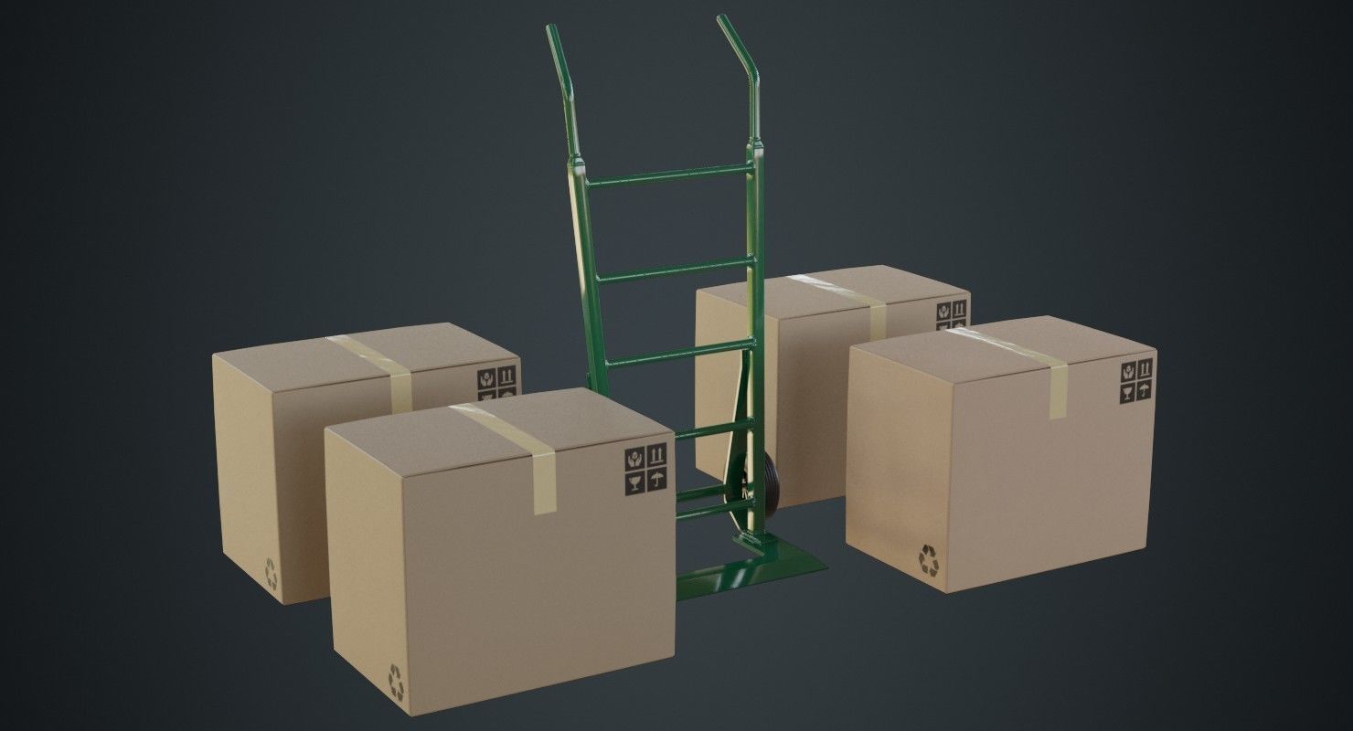 Hand Truck And Boxes 1A Low-poly 3D model_4