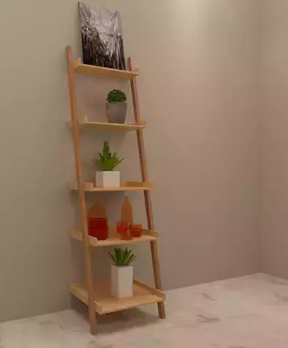 decor wooden ladder shelf with potted plants