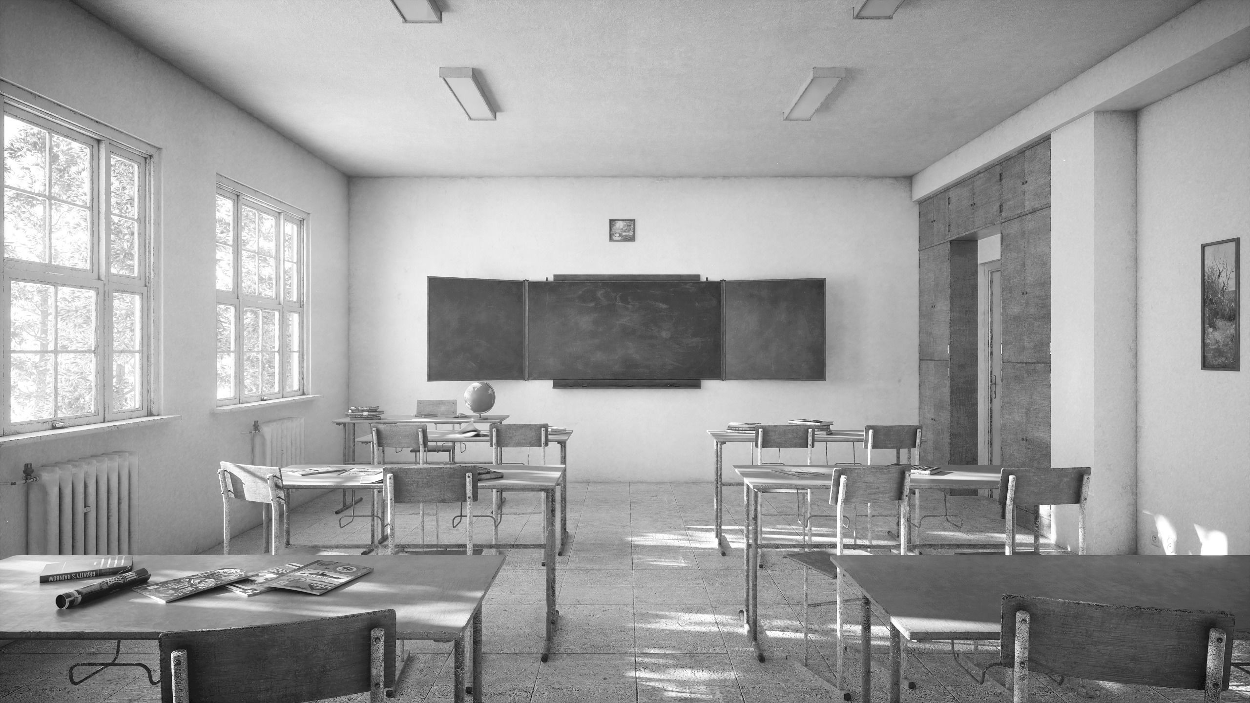 Abandoned classroom new and old 3D model_3