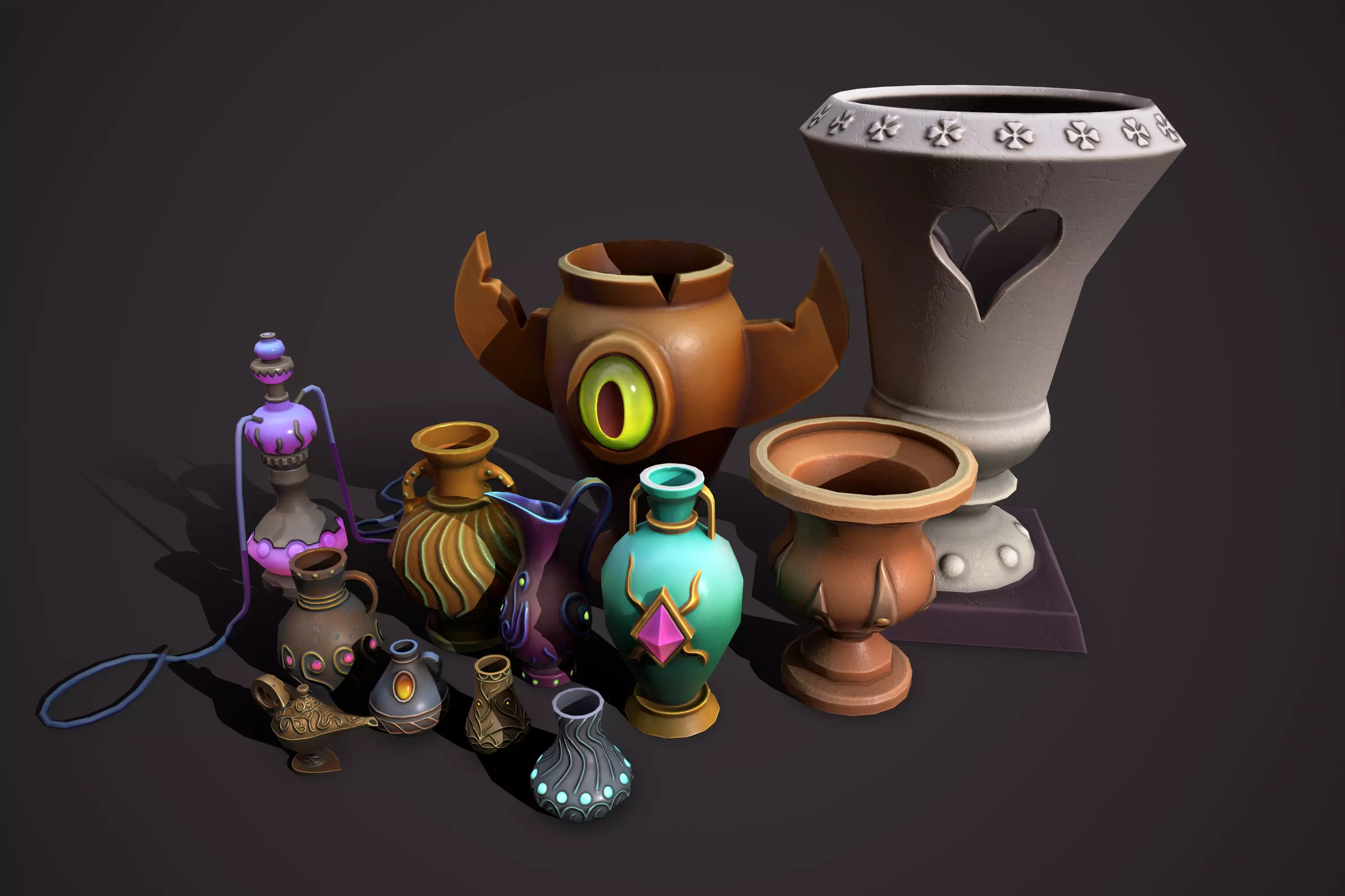 magic pots Low-poly 3D model_0