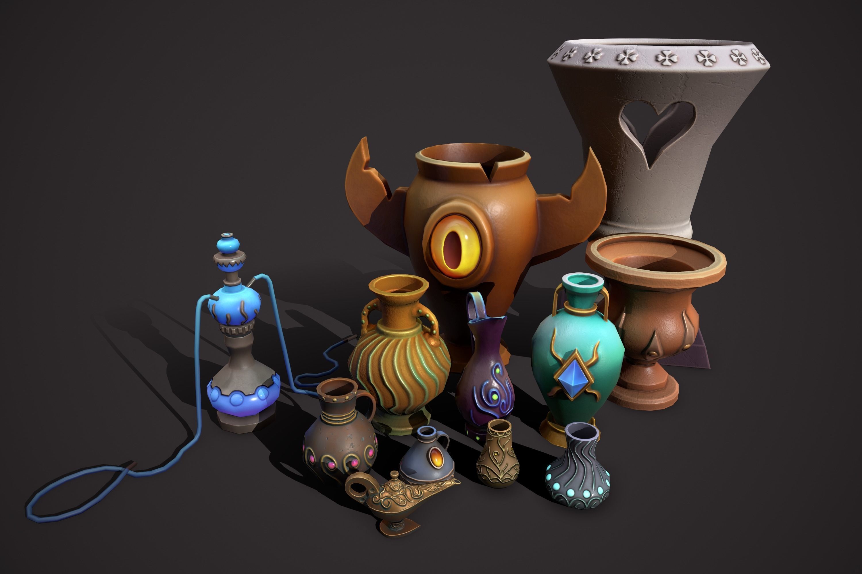 magic pots Low-poly 3D model_1