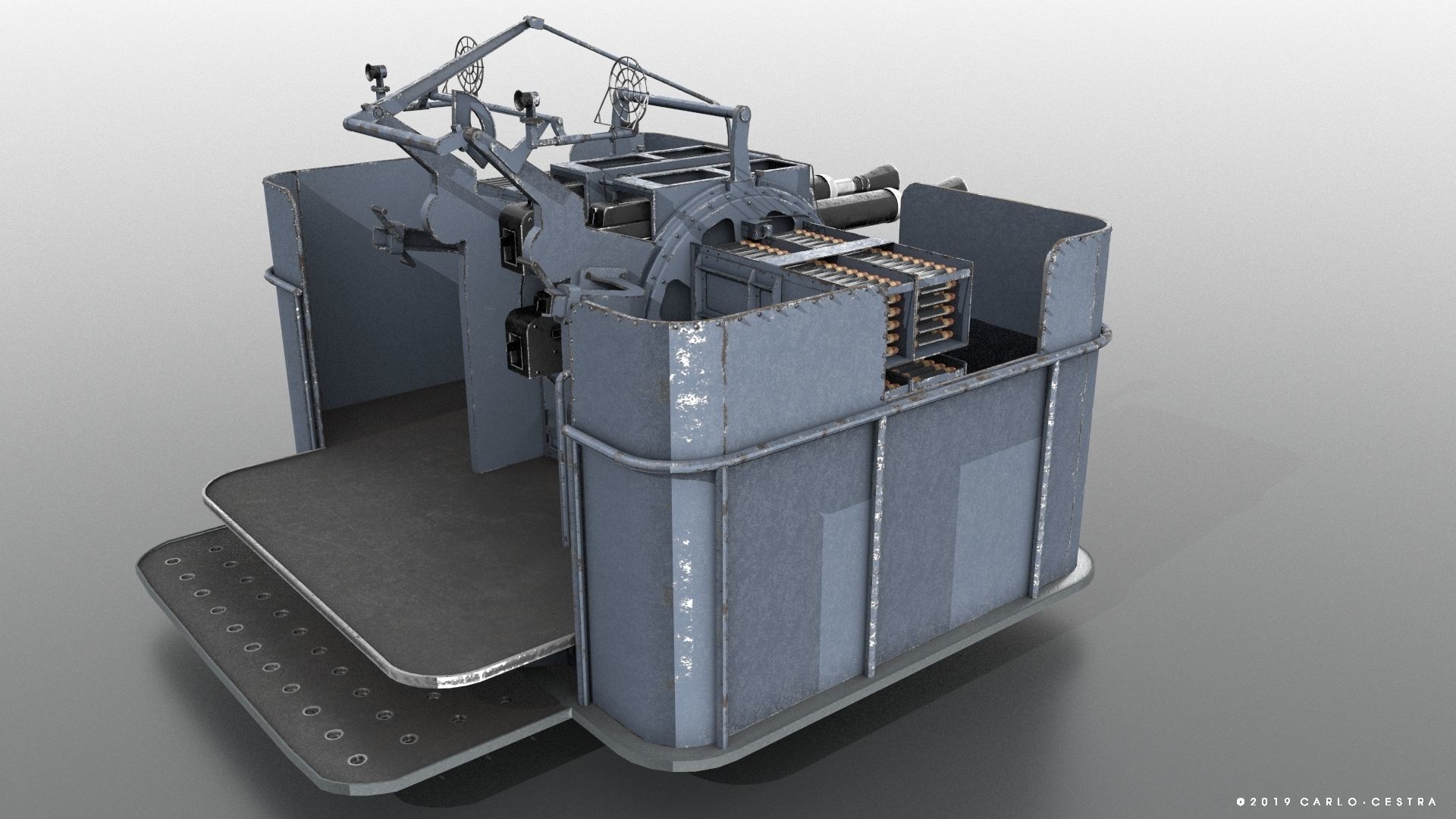 QF 2-pounder Mark VIII 4-barelled 3D model Low-poly 3D model_1