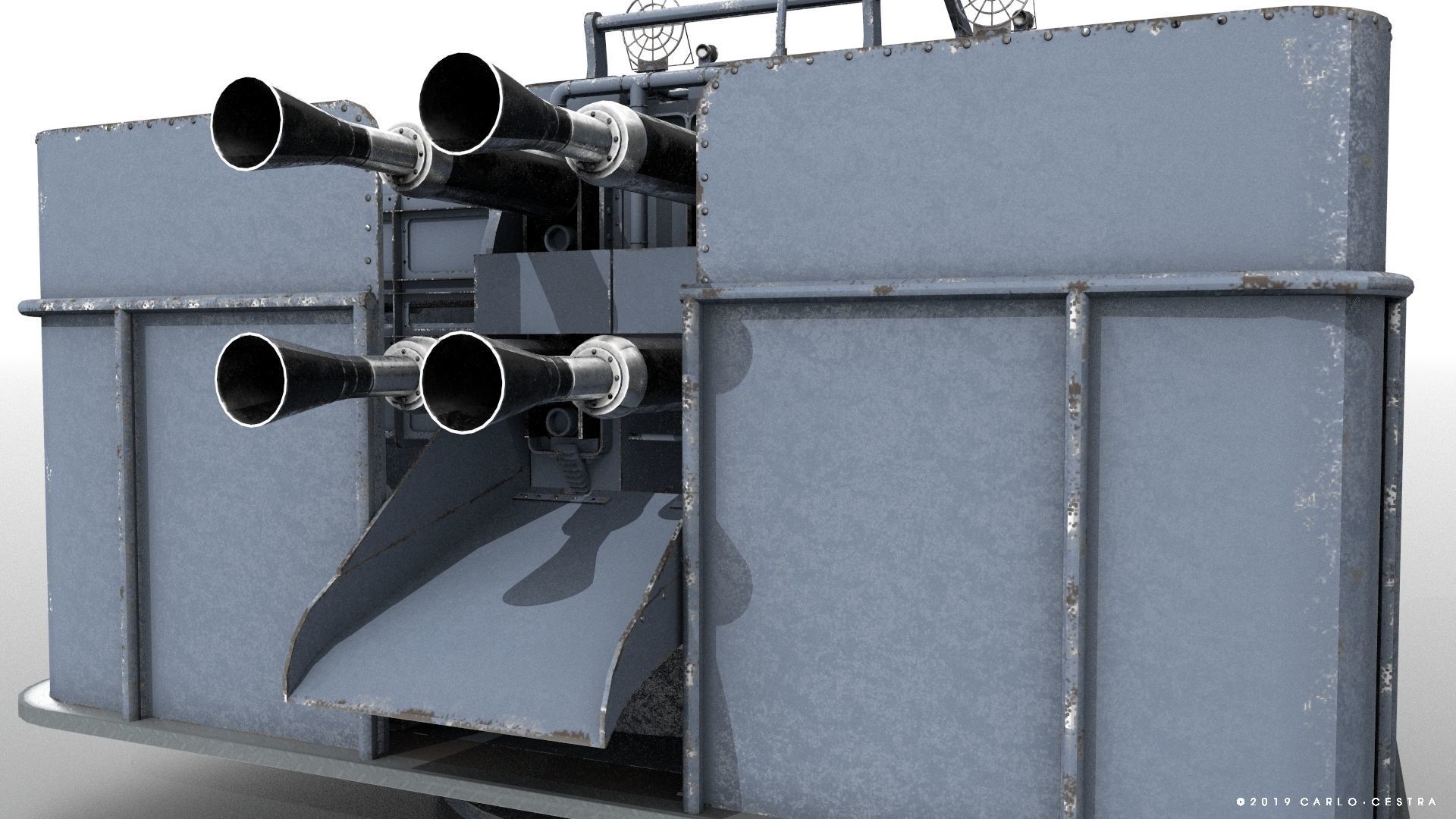 QF 2-pounder Mark VIII 4-barelled 3D model Low-poly 3D model_4