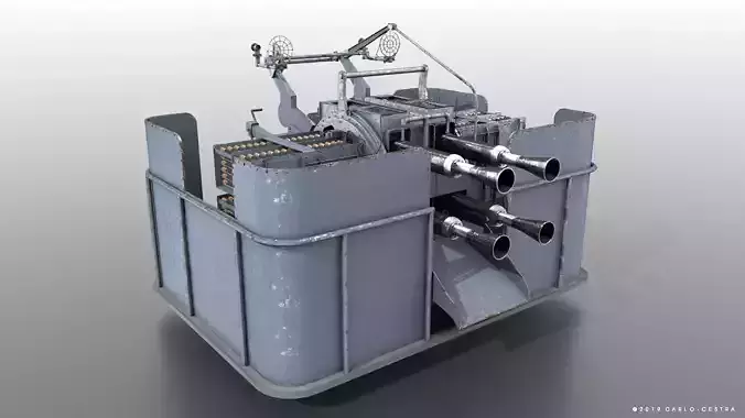 QF 2-pounder Mark VIII 4-barelled 3D model Low-poly 3D model