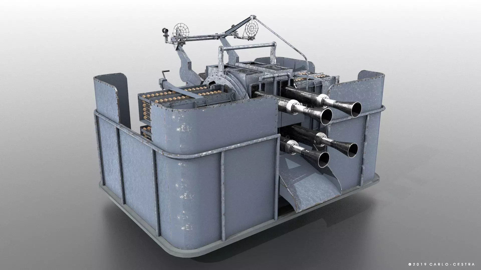 QF 2-pounder Mark VIII 4-barelled 3D model Low-poly 3D model_0