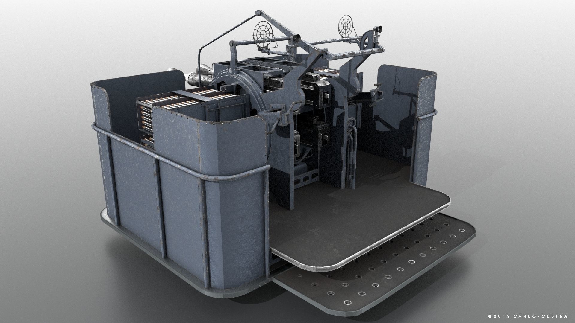 QF 2-pounder Mark VIII 4-barelled 3D model Low-poly 3D model_3