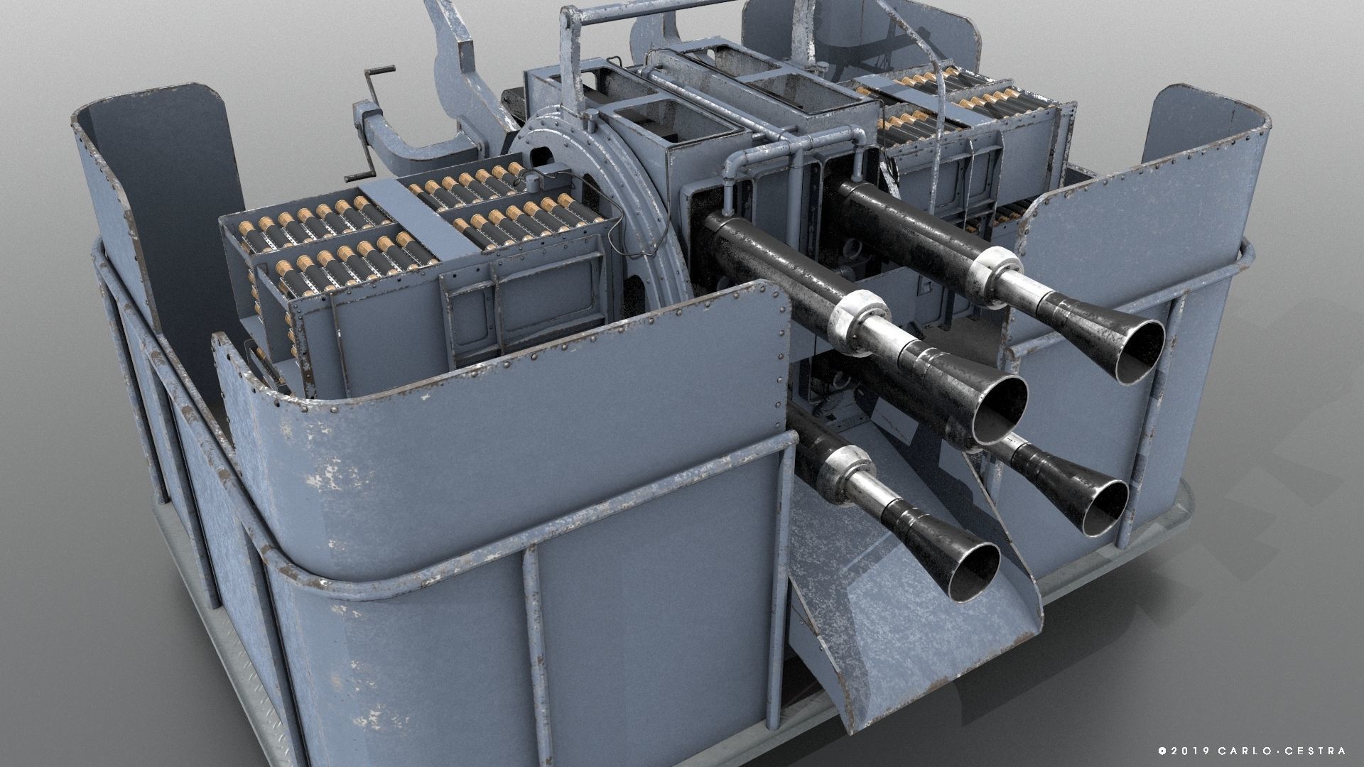 QF 2-pounder Mark VIII 4-barelled 3D model Low-poly 3D model_7