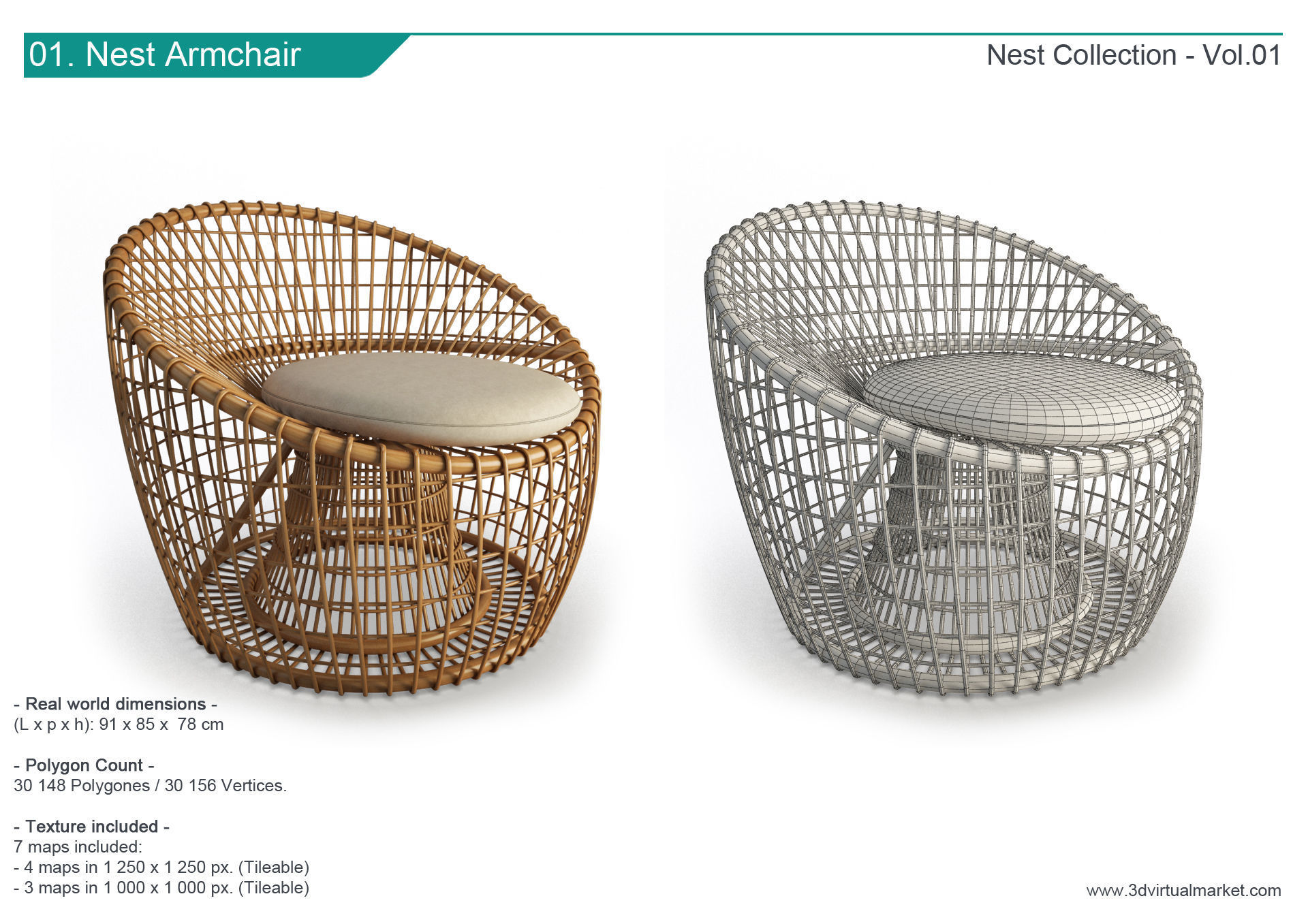 Nest Rattan Furniture Collection Cane-Line 3D model_2