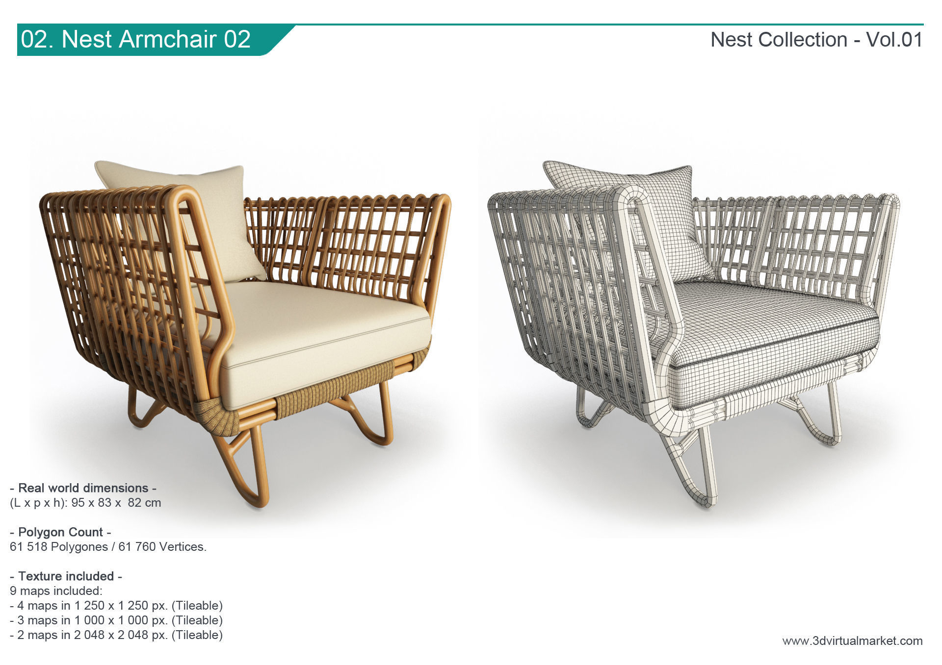 Nest Rattan Furniture Collection Cane-Line 3D model_3