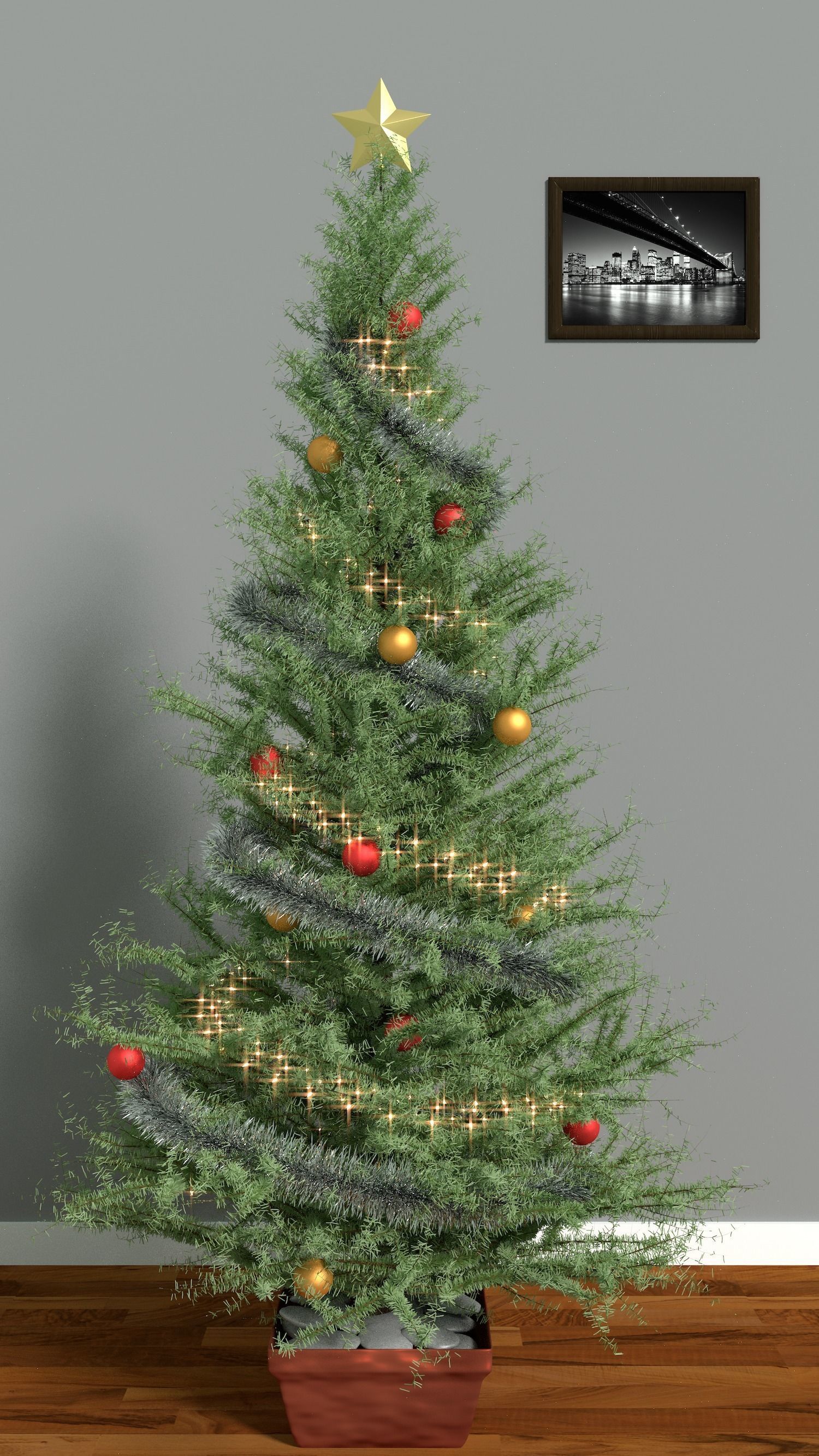 Pine Christmas tree with streamers 3D model_1