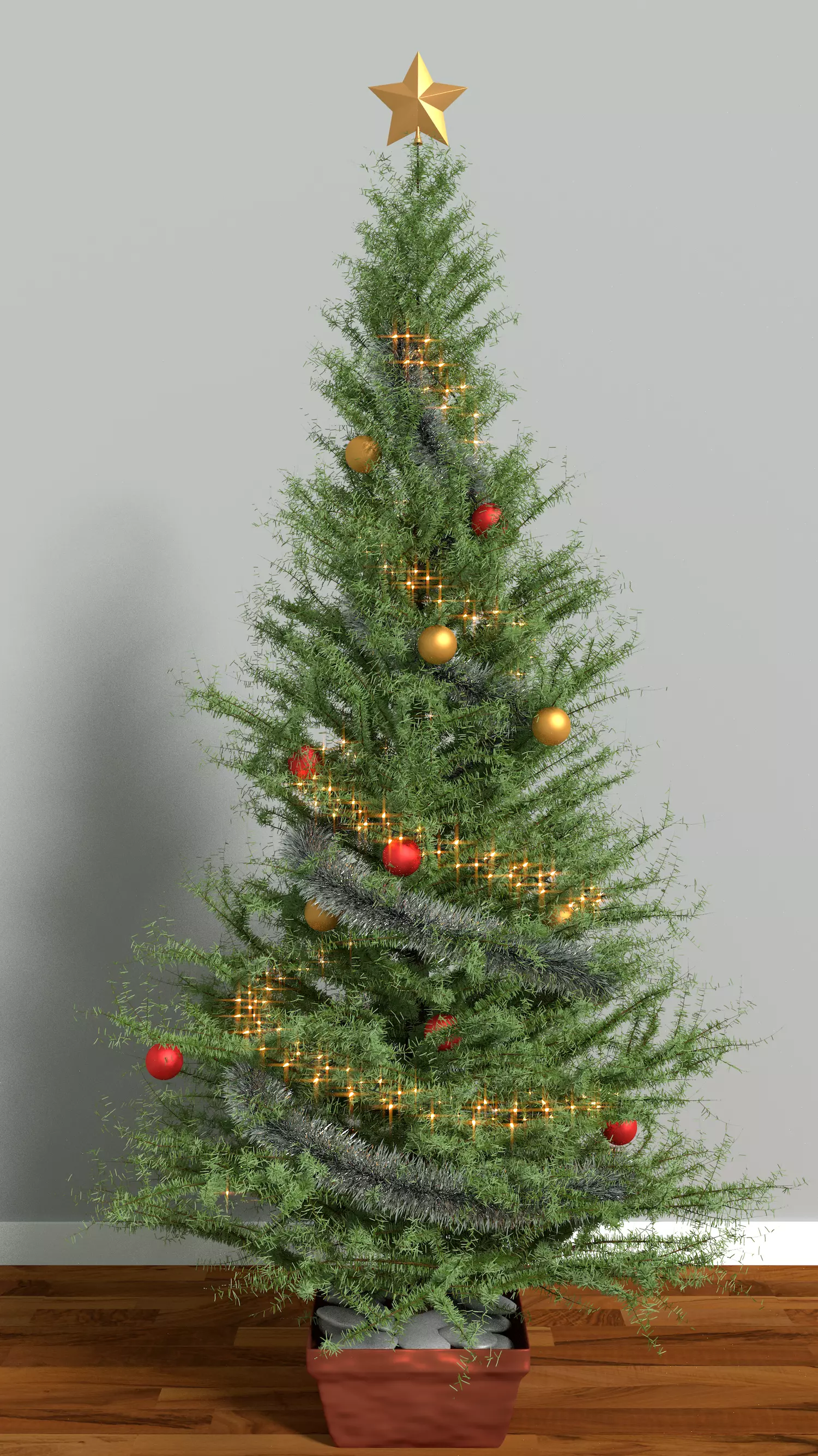 Pine Christmas tree with streamers 3D model_0