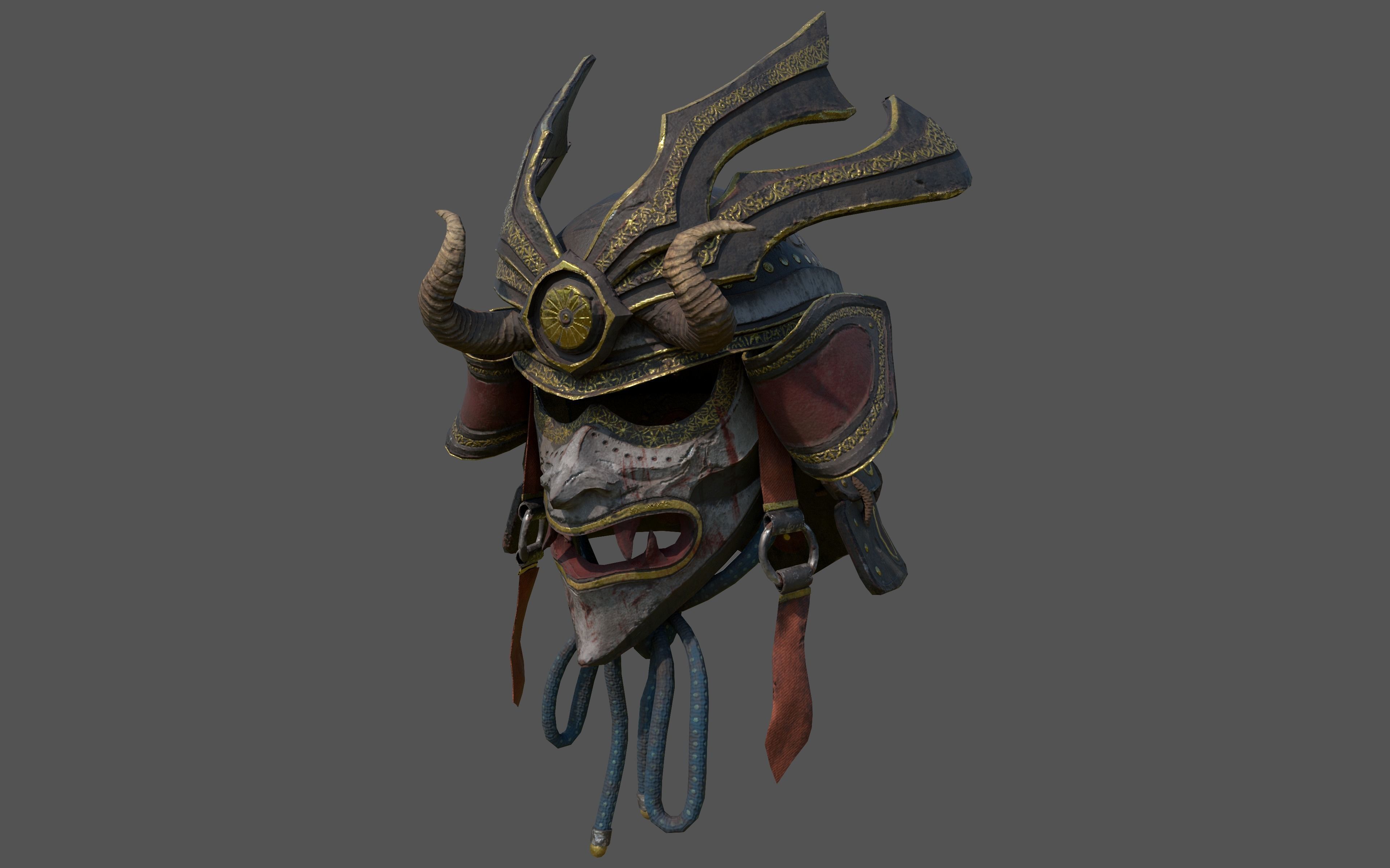 Samurai Helmet Low-poly 3D model_1