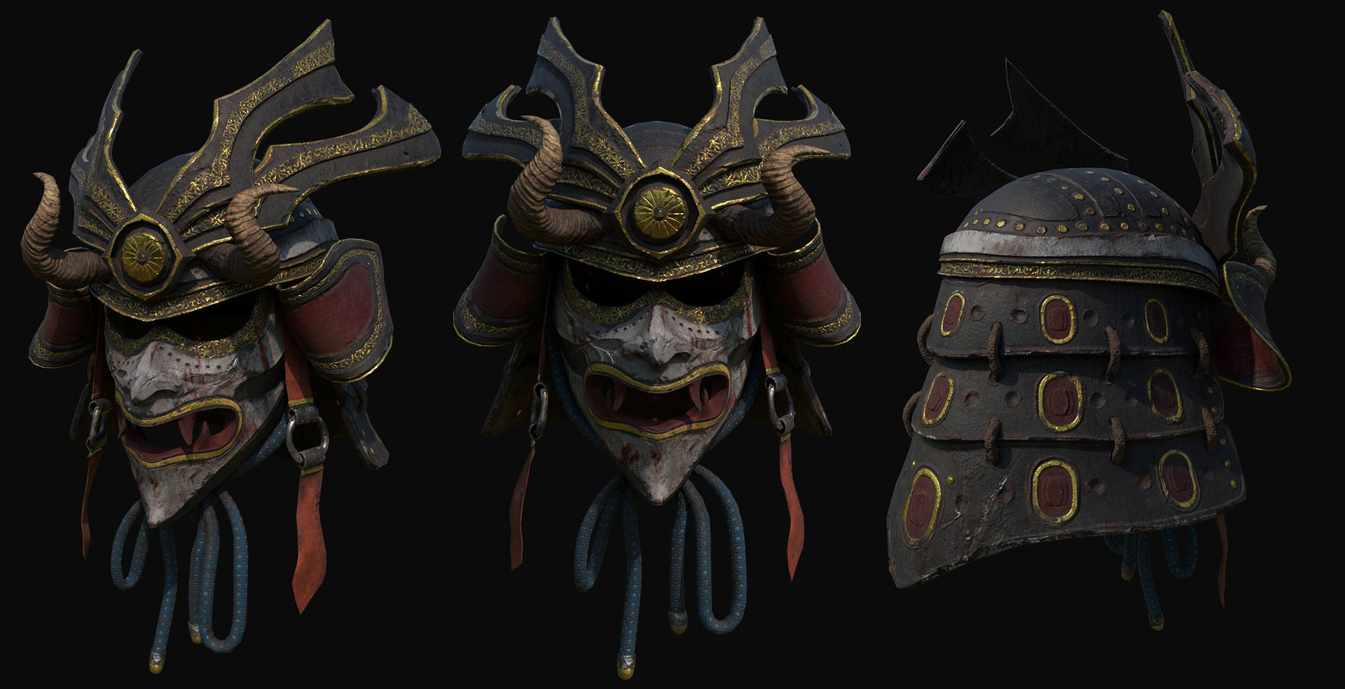 Samurai Helmet Low-poly 3D model_6