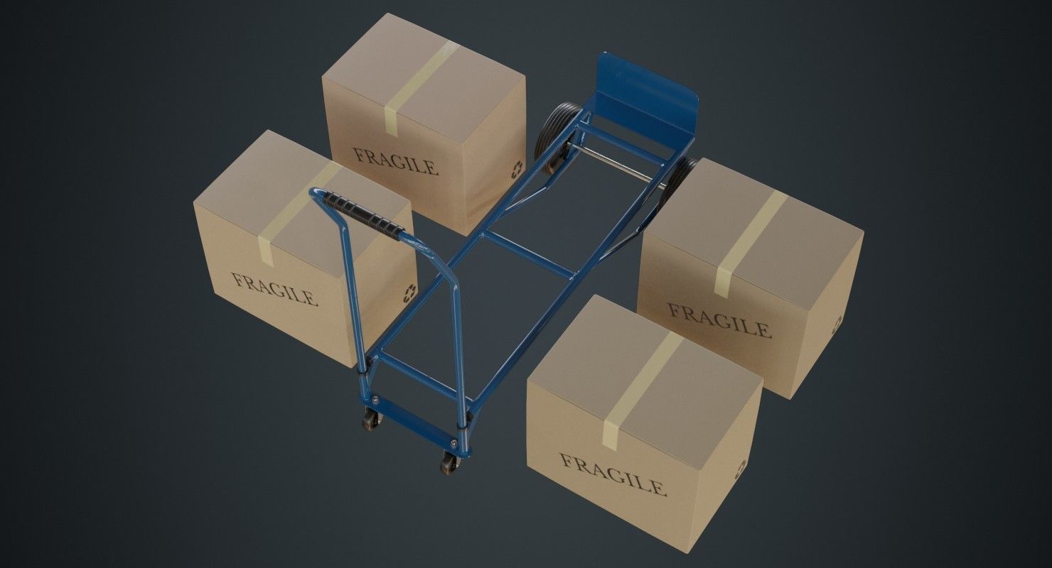 Hand Truck And Boxes 2A Low-poly 3D model_5