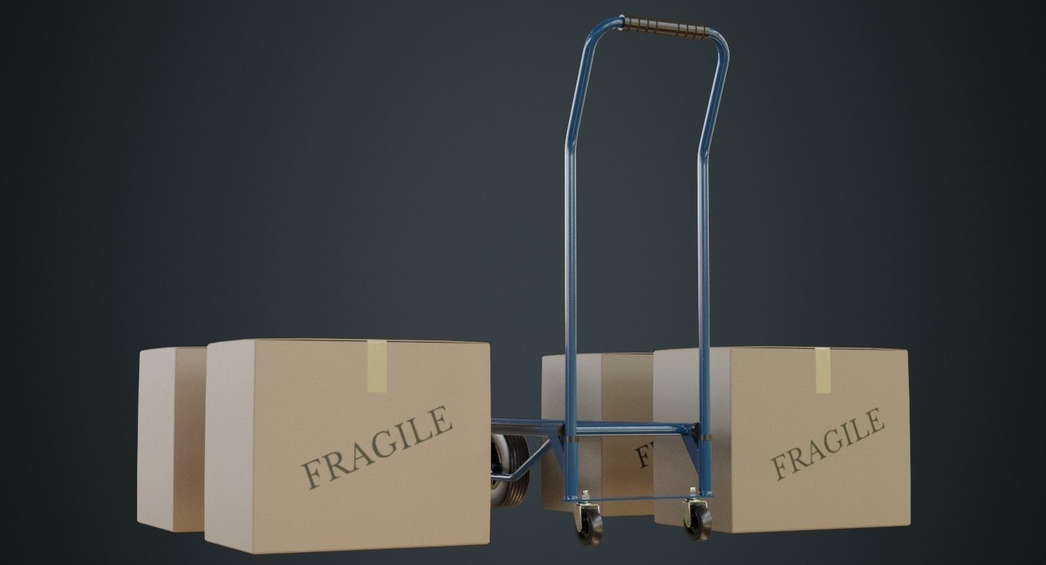 Hand Truck And Boxes 2A Low-poly 3D model_6