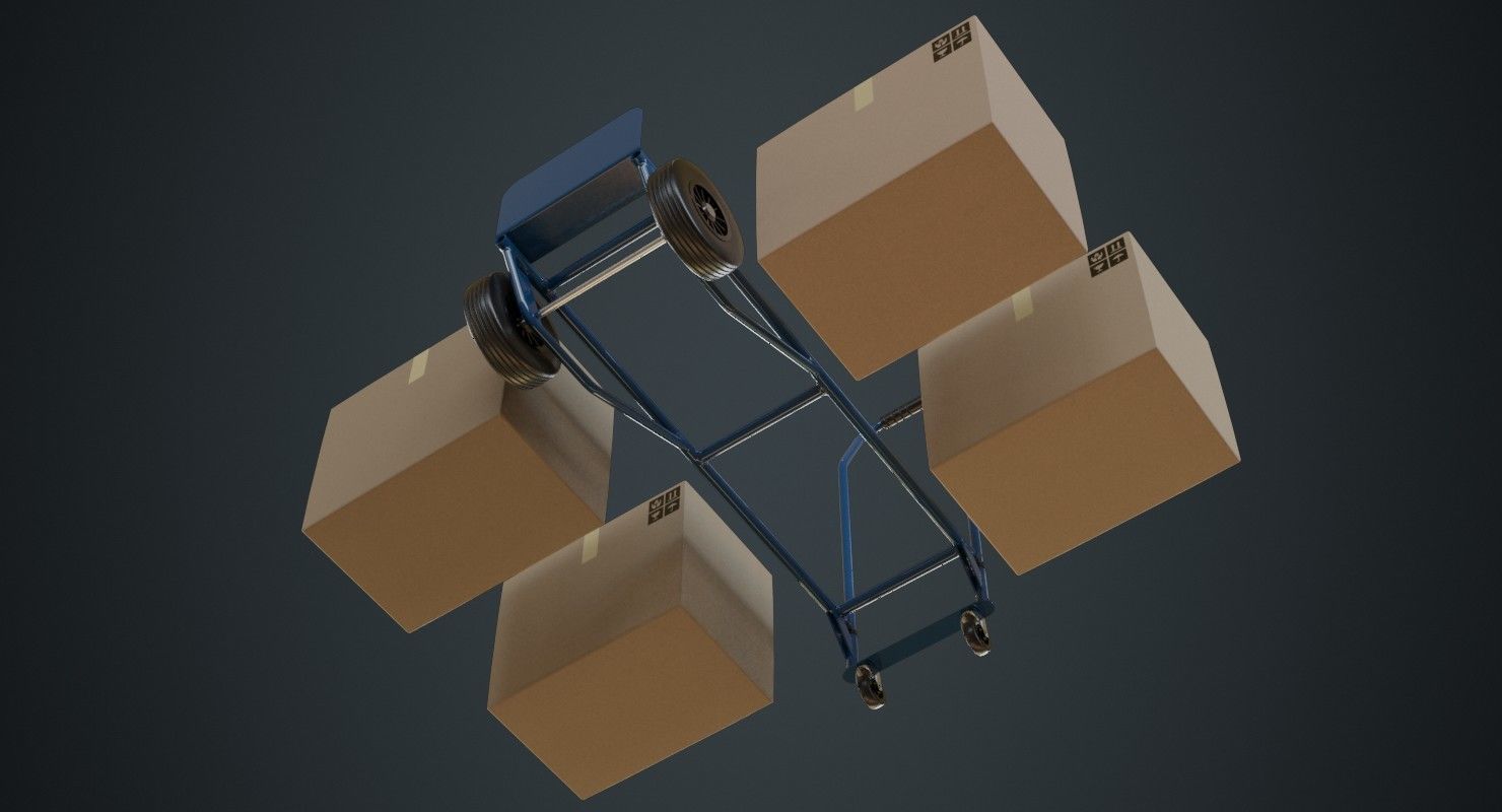 Hand Truck And Boxes 2A Low-poly 3D model_7
