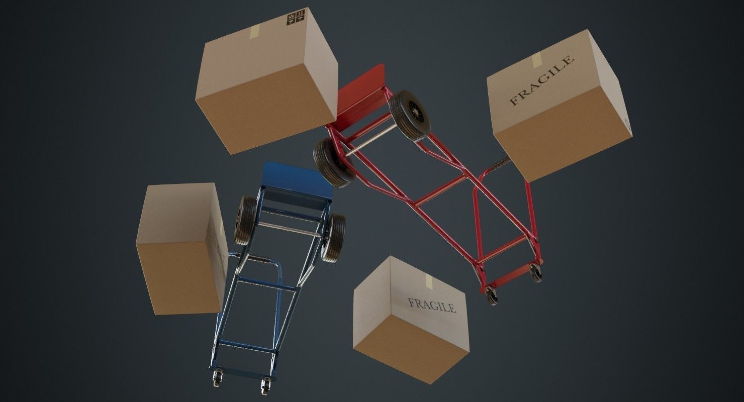 Hand Truck And Boxes 2A Low-poly 3D model_2