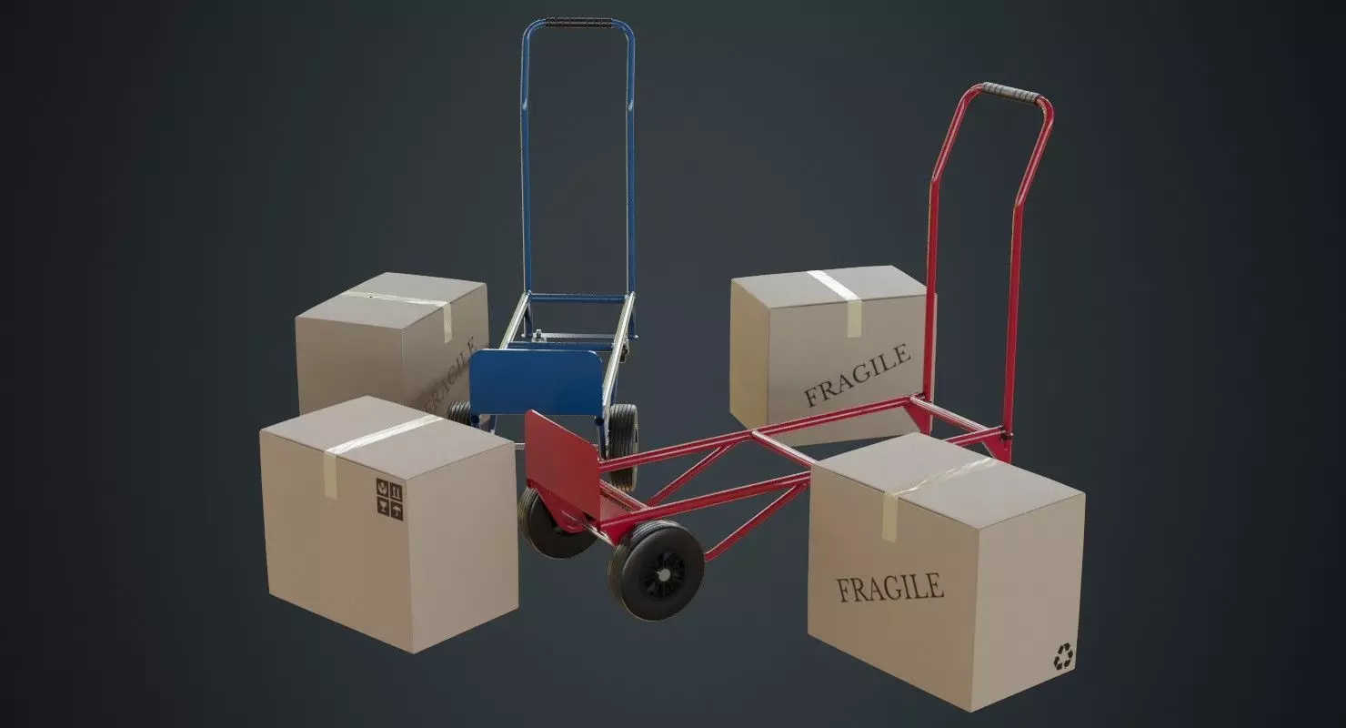 Hand Truck And Boxes 2A Low-poly 3D model_0