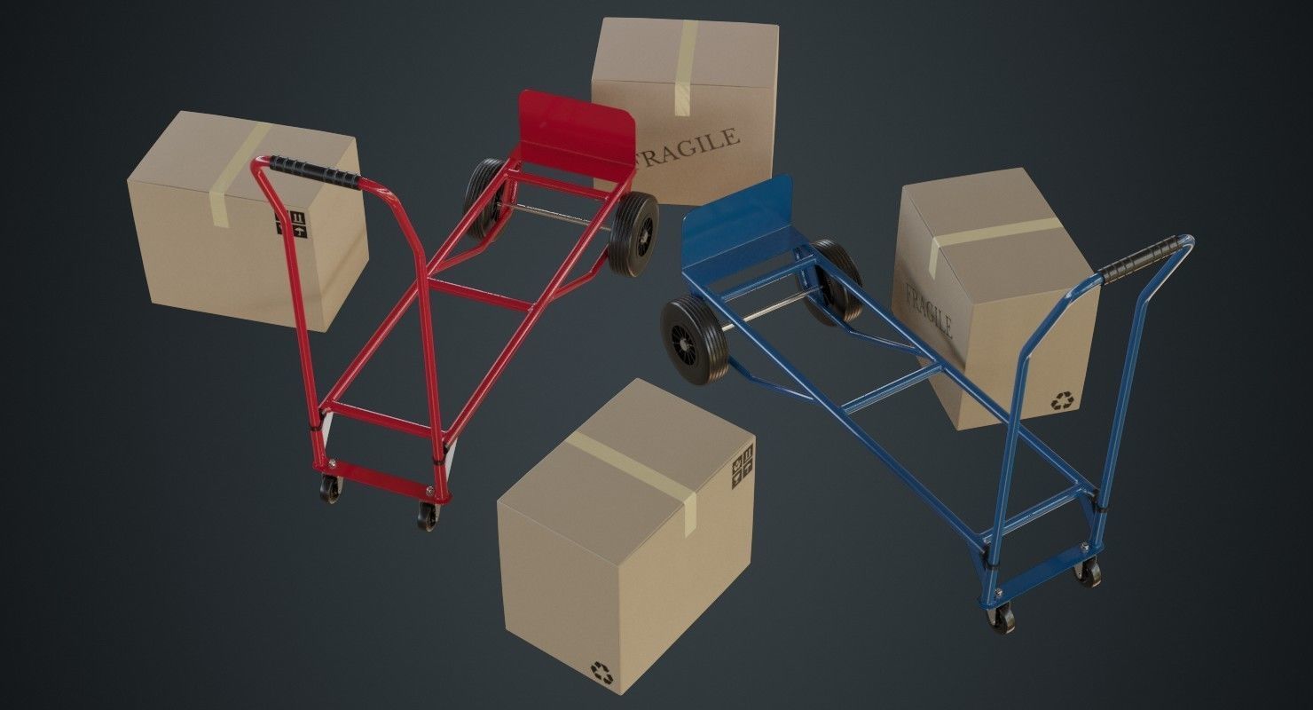Hand Truck And Boxes 2A Low-poly 3D model_1
