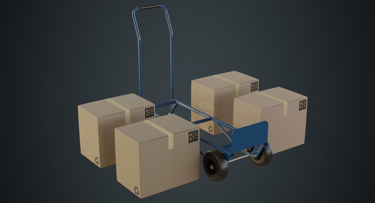 Hand Truck And Boxes 2A Low-poly 3D model_4