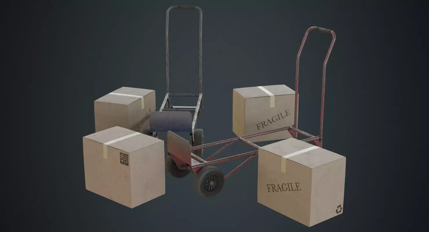 Hand Truck And Boxes 2B Low-poly 3D model_0