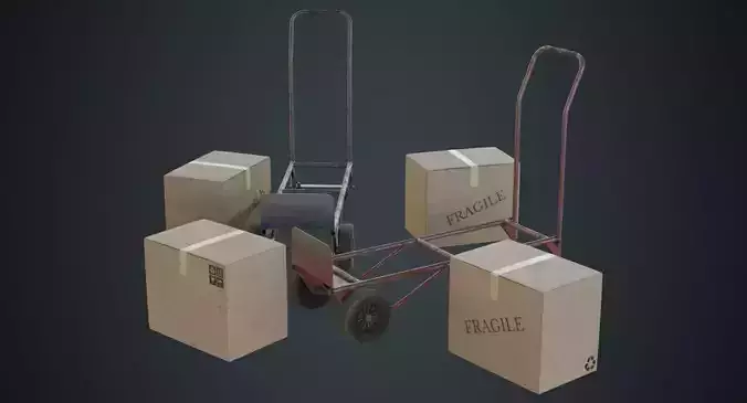Hand Truck And Boxes 2B