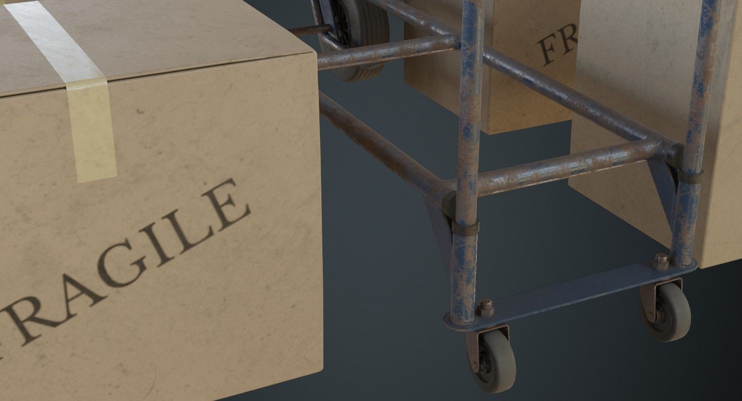 Hand Truck And Boxes 2B Low-poly 3D model_8