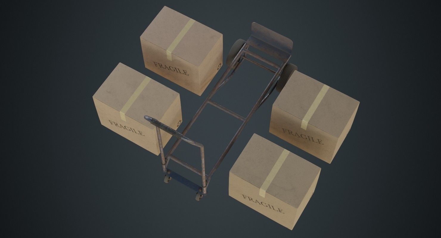 Hand Truck And Boxes 2B Low-poly 3D model_5
