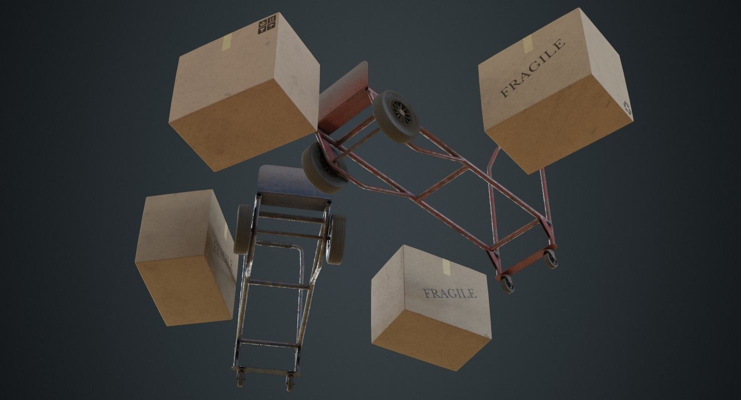 Hand Truck And Boxes 2B Low-poly 3D model_2
