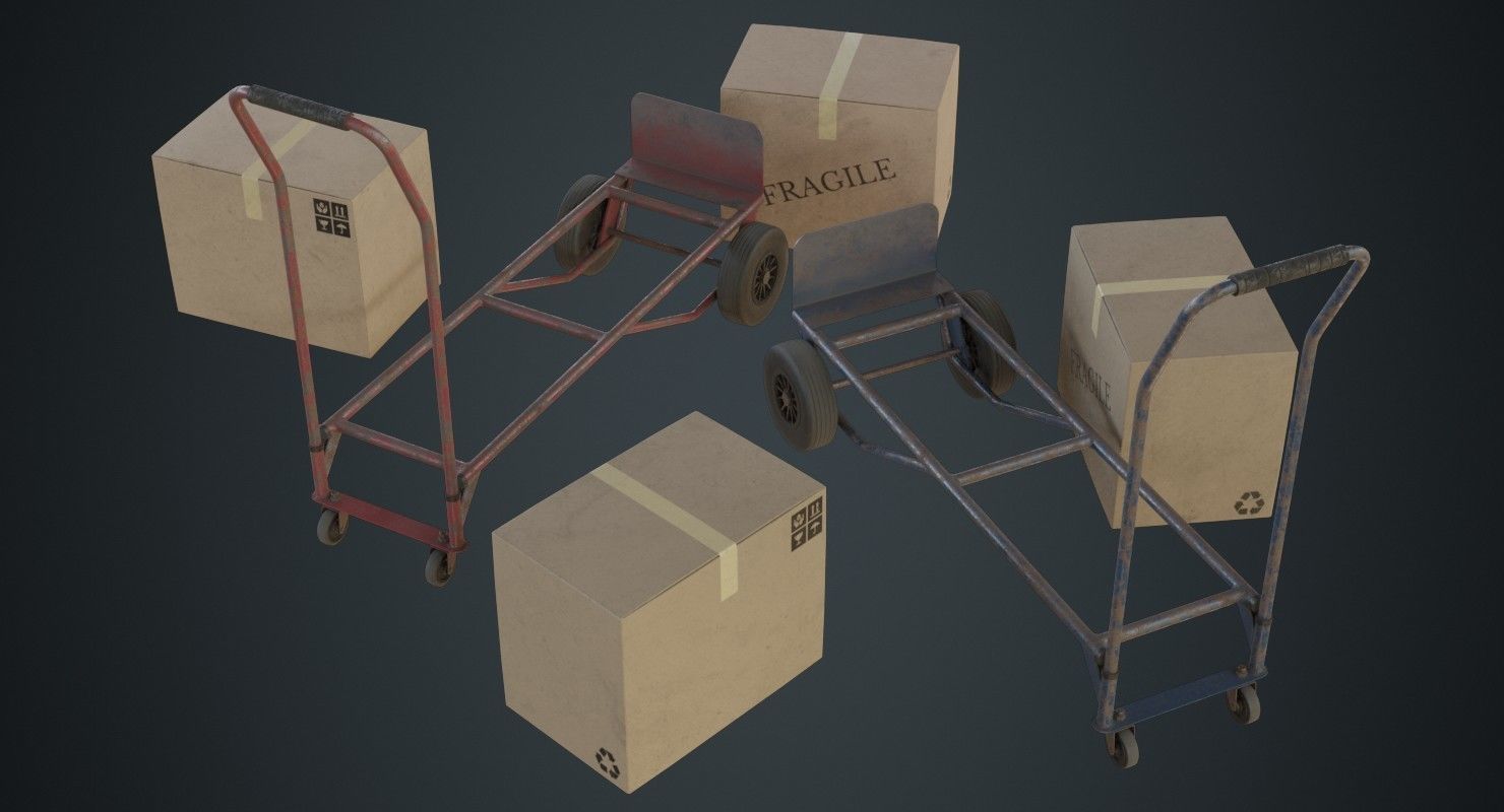 Hand Truck And Boxes 2B Low-poly 3D model_1