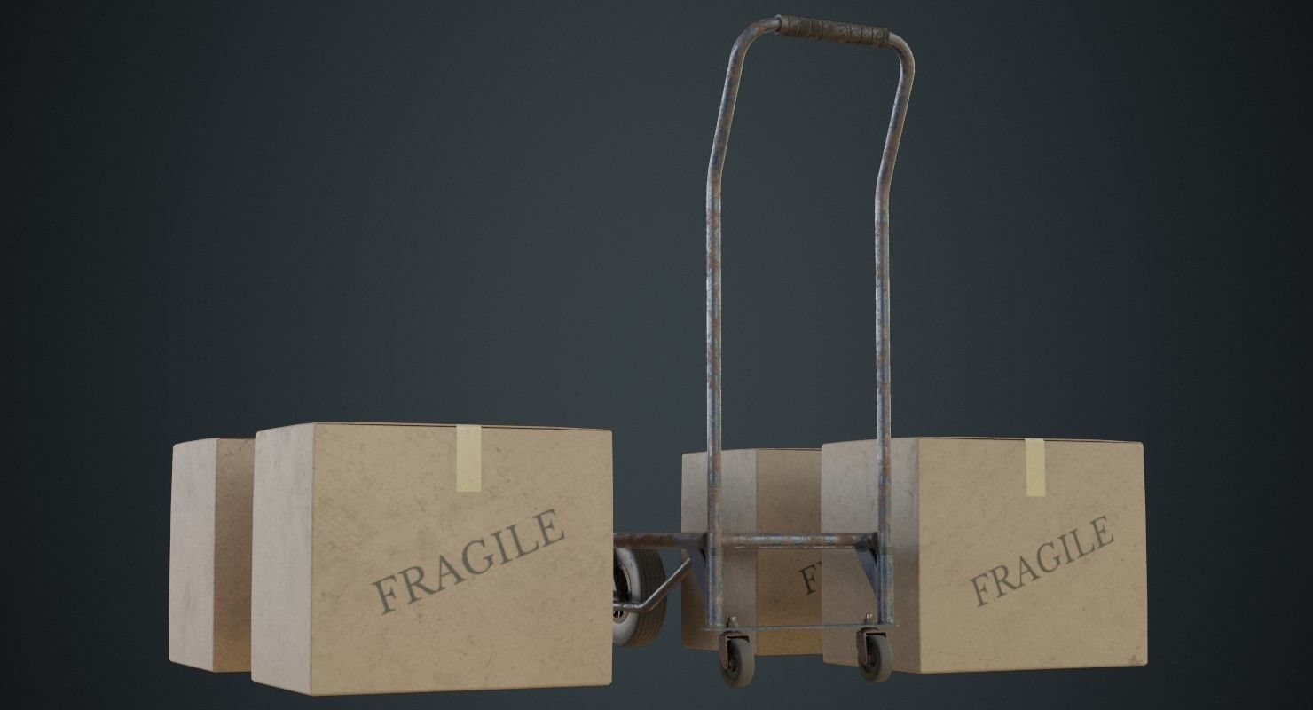 Hand Truck And Boxes 2B Low-poly 3D model_6