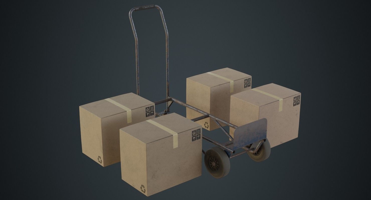 Hand Truck And Boxes 2B Low-poly 3D model_4