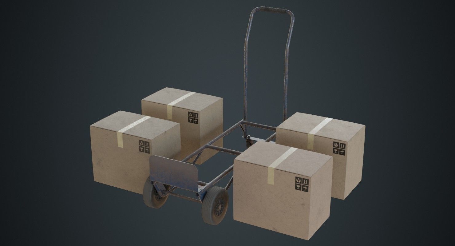 Hand Truck And Boxes 2B Low-poly 3D model_3